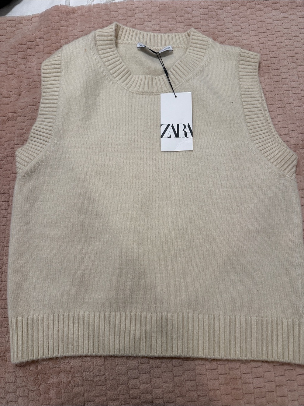 Zara Cream Crewneck Knit Vest